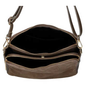 Dámska kožená crossbody kabelka taupe - Delami Vera Pelle Editka