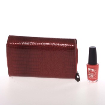 Dámska červená luxusná kožená lakovaná peňaženka - LOREN Moreen