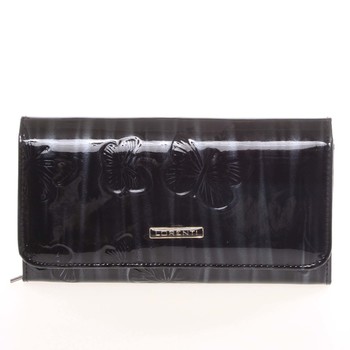Jedinečná kožená lakovaná čierno strieborná peňaženka - Lorenti Noragen