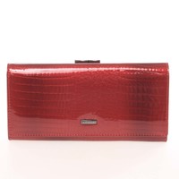 Veľká dámska elegantná kožená lakovaná peňaženka červená - Loren 2031