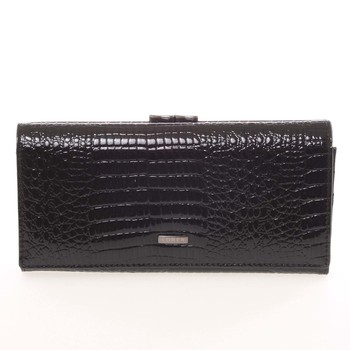 Veľká dámska elegantná kožená lakovaná peňaženka čierna - Loren 2031