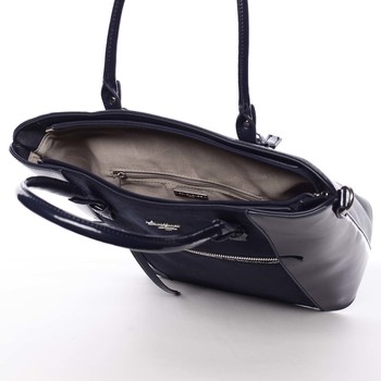 Veľká tmavomodrá luxusná pololakovaná kabelka cez rameno - David Jones Rayly
