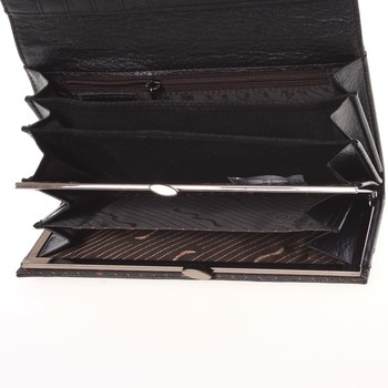 Atraktívna dámska lakovaná čierna kožená peňaženka - Lorenti Golden
