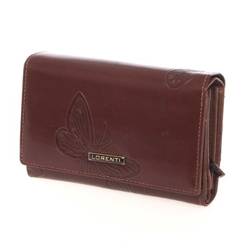 Lehká kožená hnědá peněženka s jemným motýlím vzorem - Lorenti 76112EBF