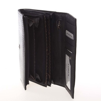 Stredná kožená lakovaná dámska peňaženka čierna - Loren 72035RS