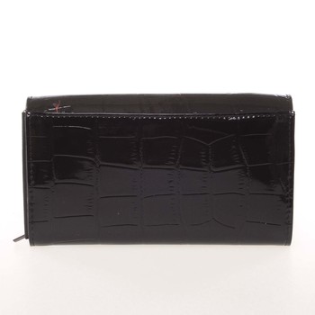 Kožená lakovaná dámska čierna peňaženka v imitácii krokodílej kože - Loren 72035CB