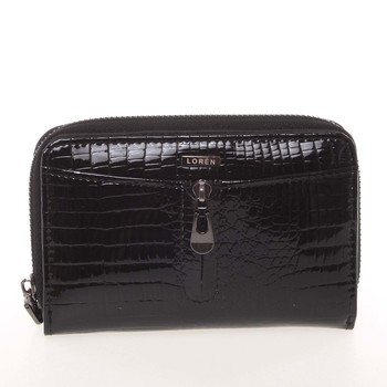 Menšie kožená lakovaná dámska peňaženka na zips čierna - Loren 55025RS