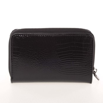 Menšie kožená lakovaná dámska peňaženka na zips čierna - Loren 55025RS