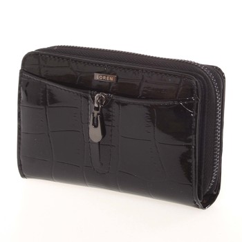 Menší kožená lakovaná dámská peněženka na zip černá - Loren 55025CB