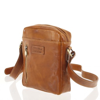 Kvalitné svetlo hnedá kožená pánska taška cez rameno - ItalY Sollis