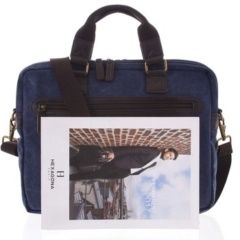 Luxusná stredná pánska taška s koženými detailmi modrá - Gerard Henon Baron