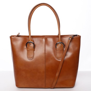 Moderná a elegantná dámska kožená kabelka koňaková - ItalY Achilla