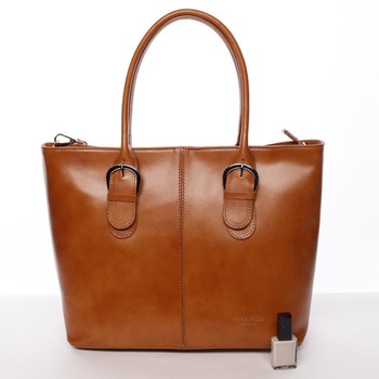 Moderná a elegantná dámska kožená kabelka koňaková - ItalY Achilla