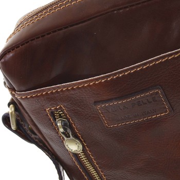 Kvalitná hnedá kožená pánska taška cez plece - ItalY Sollis