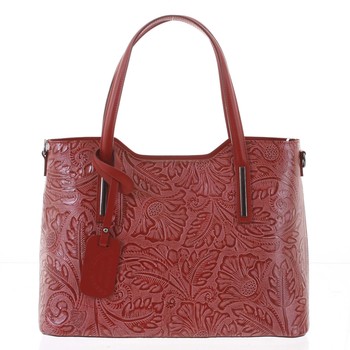 Veľká dámska kožená kabelka červená so vzorom - ItalY Afrodite