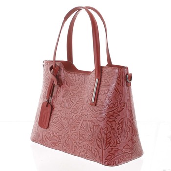 Veľká dámska kožená kabelka červená so vzorom - ItalY Afrodite