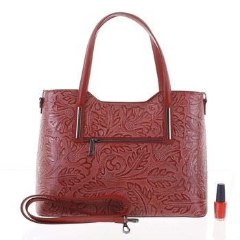 Veľká dámska kožená kabelka červená so vzorom - ItalY Afrodite
