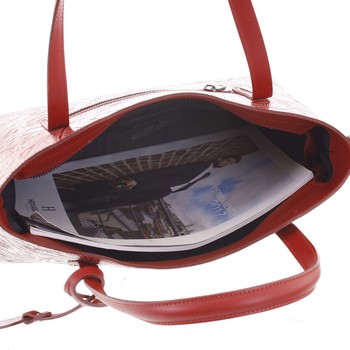 Veľká dámska kožená kabelka červená so vzorom - ItalY Afrodite