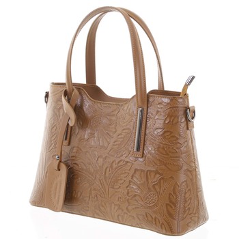 Originálna dámska kožená kabelka svetlohnedá - ItalY Zaira