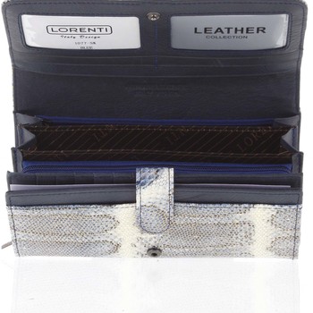 Veľká modrá kožená lakovaná peňaženka so zlatým vzorem- Lorenti 107SK