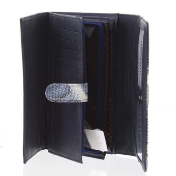 Veľká modrá kožená lakovaná peňaženka so zlatým vzorem- Lorenti 107SK