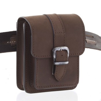 Pánska tmavohnedá kožená taška na opasok - Greis Gali