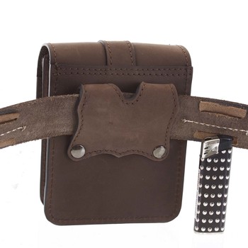 Pánska tmavohnedá kožená taška na opasok - Greis Gali