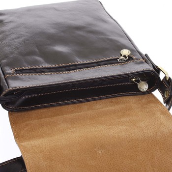 Kvalitná tmavohnedá kožená taška cez plece - ItalY Samqaro