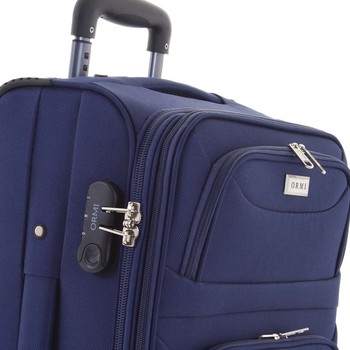 Klasický látkový modrý cestovný kufor sada - Ormi Stof S, M, L