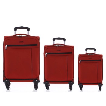 Kvalitný elegantný látkový červený cestovný kufor sada - Ormi Mada L, M, S