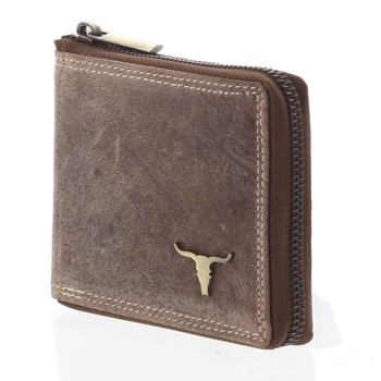 Pánska kožená brúsená peňaženka na zips svetlejšie hnedá - BUFFALO Talehot