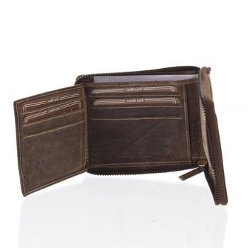 Pánska kožená brúsená peňaženka na zips svetlejšie hnedá - BUFFALO Talehot