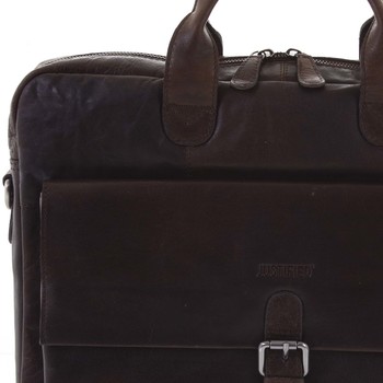 Luxusná tmavohnedá kožená pracovná taška na notebook - Justified Andrew 