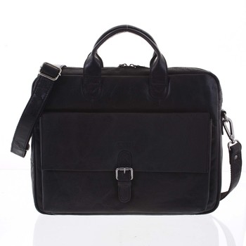 Luxusná čierna kožená pracovná taška na notebook - Justified Andrew 