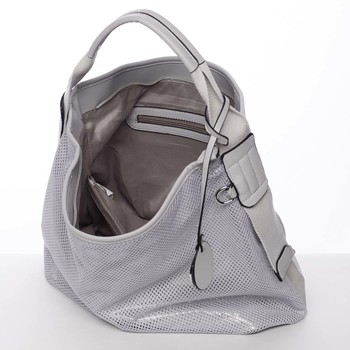 Letné perforovaná dámska kabelka cez rameno šedá - Maria C Nicol 