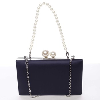 Luxusná dámska saténová listová kabelka s perlami tmavomodrá - Michelle Moon Seeland