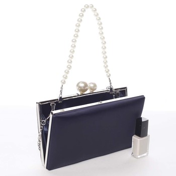 Luxusná dámska saténová listová kabelka s perlami tmavomodrá - Michelle Moon Seeland