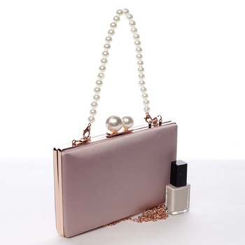 Luxusná dámska saténová listová kabelka s perlami ružová - Michelle Moon Seeland