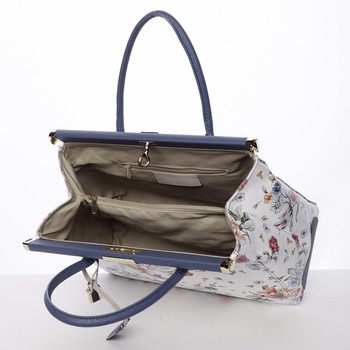 Originálna módna dámska kožená kabelka do ruky modrá kvetovaná - ItalY Hila