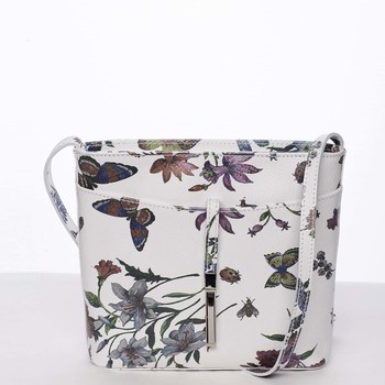 Dámska kožená crossbody kabelka s kvetmi biela - ItalY Aneta