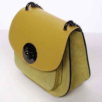Malá dámska kožená polobrúsená kabelka žltá - ItalY Karishma