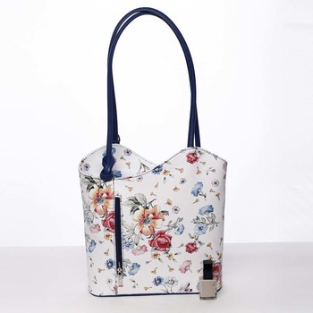 Dámska kožená kabelka batôžtek kvetinová modrá - ItalY Larry
