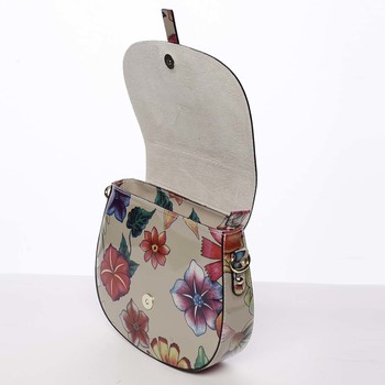Dámska originálna kožená crossbody kabelka kvetinová taupe - ItalY Latifa