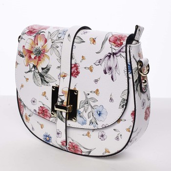 Dámska originálna kožená crossbody kabelka kvetinová biela - ItalY Latifa