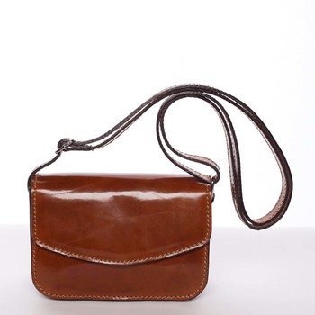 Malá kožená dámska crossbody kabelka koňaková - ItalY Paulina