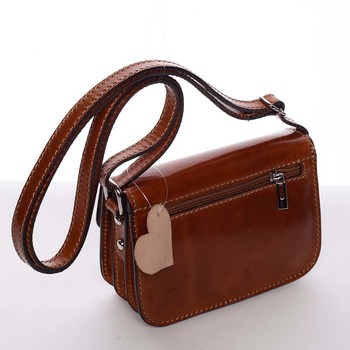 Malá kožená dámska crossbody kabelka koňaková - ItalY Paulina