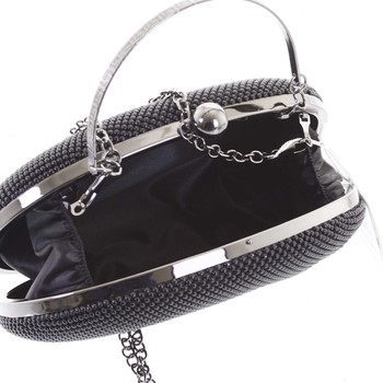 Módna oválna dámska perleťová listová kabelka čierna - Michelle Moon Circle