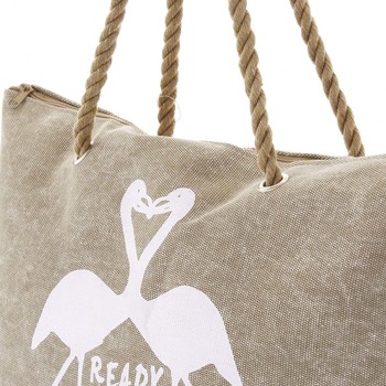 Originálna plážová tmavobéžová taška - Delami Flamingo