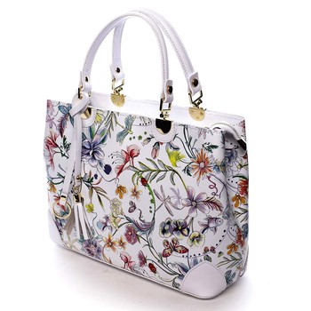 Originálna dámska kožená kabelka kvetinová biela - ItalY Mattie