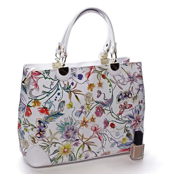 Originálna dámska kožená kabelka kvetinová biela - ItalY Mattie